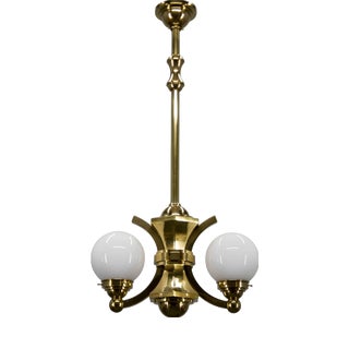 Art Deco Brass and Glass Chandelier from Gocar, 1910s For Sale
