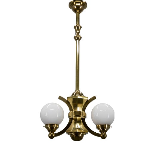 Art Deco Brass and Glass Chandelier from Gocar, 1910s For Sale