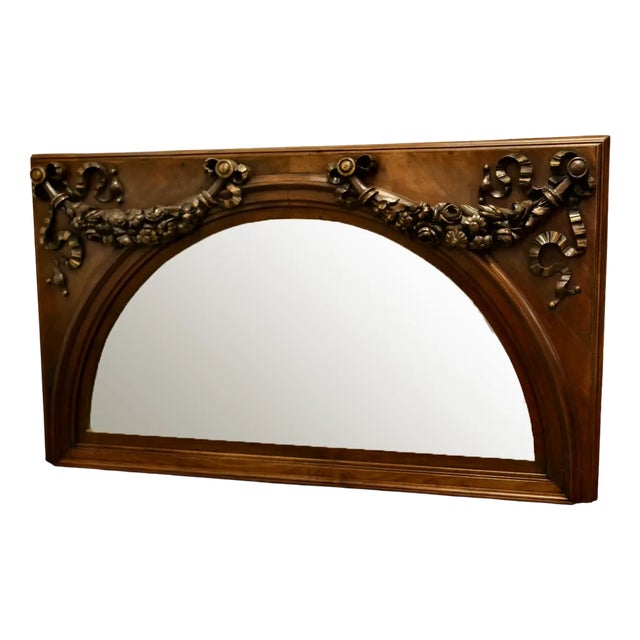 Large Carved Walnut Arched Overmantel Mirror, 1890s For Sale