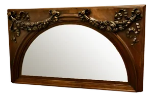 Large Carved Walnut Arched Overmantel Mirror, 1890s