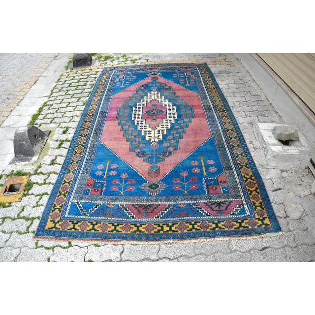 1960s Vinage Blue Rug For Sale - Image 11 of 11
