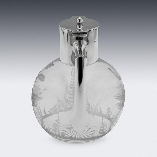 Antique English Silver and Etched Glass Claret Jug, 1897 For Sale - Image 4 of 18