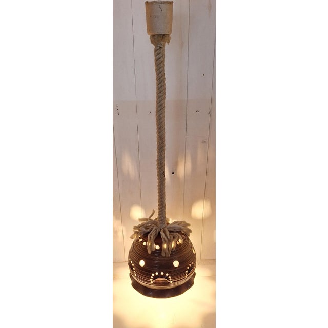 Rustic Vintage Rustic Ceiling Lamp in Brown Ceramic, 1970s For Sale - Image 3 of 7