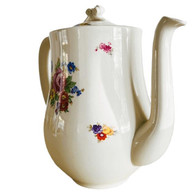 Boudewijn Coffee Pot with Peony by Petrus Regout, Maastricht, 1930s For Sale - Image 3 of 7