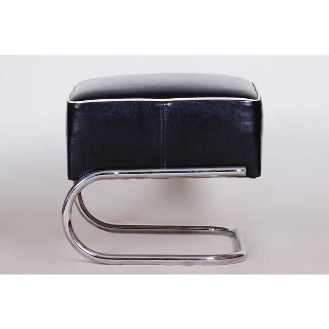 Bauhaus Armchair with Stool in Chrome attributed to Mücke-Melder, Czech, 1930s, Set of 2 For Sale - Image 11 of 12