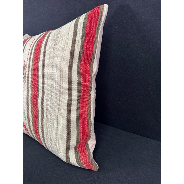 Turkish Hemp Pillow Cushion Natural Beige Red Pillow Cushion Cover 24x24 For Sale - Image 4 of 4