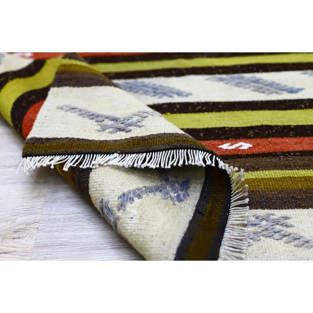 Beige 1960s Cabin Style Small Turkish Hand Knotted Striped Kilim Rug For Sale - Image 8 of 11