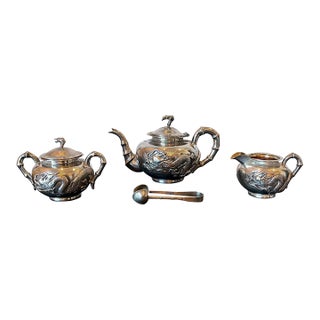 Early 20th Century Chinese Export Silver Tea Set with Original Box Zee Wo - 4 pcs For Sale