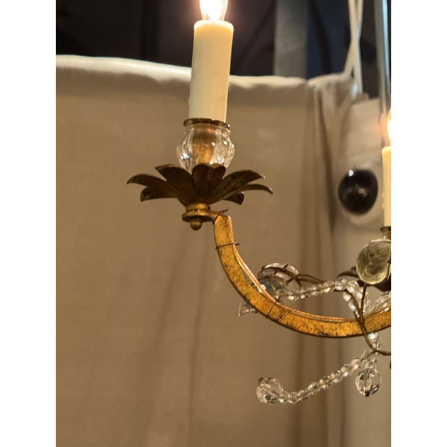 Mid 20th Century Vintage French Bagues Crystal Flower Chandelier For Sale - Image 5 of 8