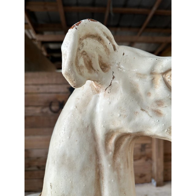 Ivory 1970’s Hollywood Regency Distressed Painted Resin Greyhound Life Size Statue For Sale - Image 8 of 13