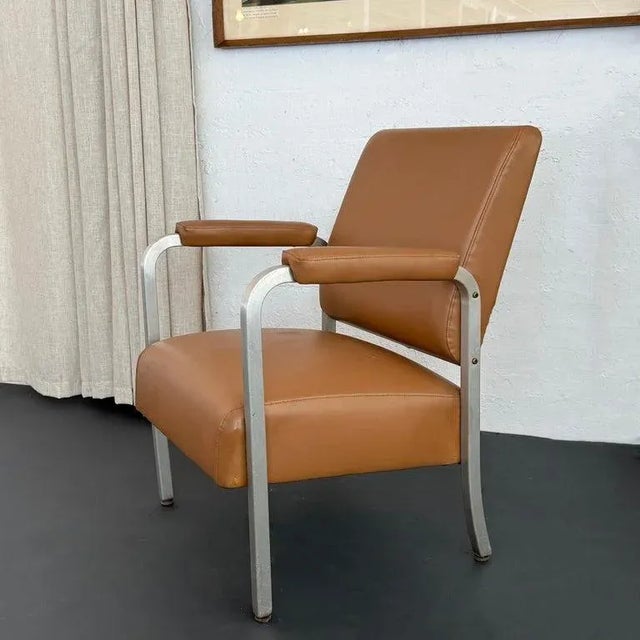 GoodForm Mid-Century Machine-Age Brushed Aluminum Leather Armchair For Sale - Image 4 of 9