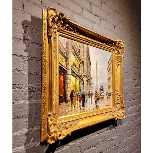 Greige Antoine Blanchard - 1890s Lively Street Scene in Paris -Oil Painting For Sale - Image 8 of 9