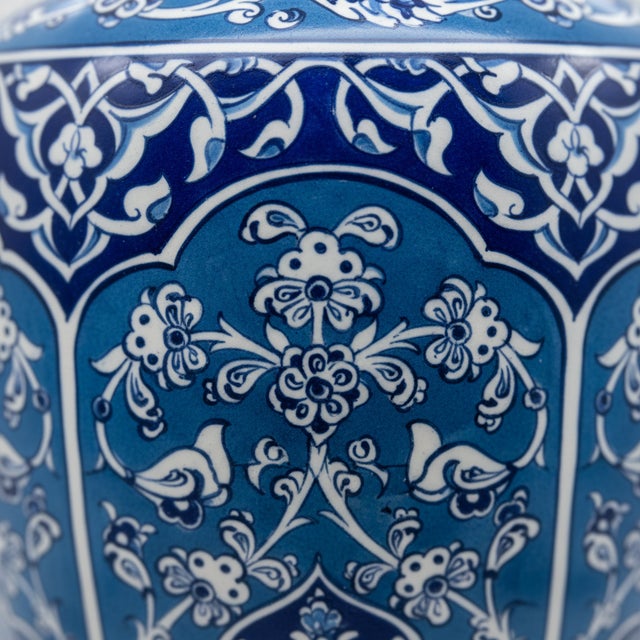 Turkish Handmade Ceramic Palace Vase (50cm) Imperial Blue Rumi Panel Pattern For Sale - Image 3 of 6