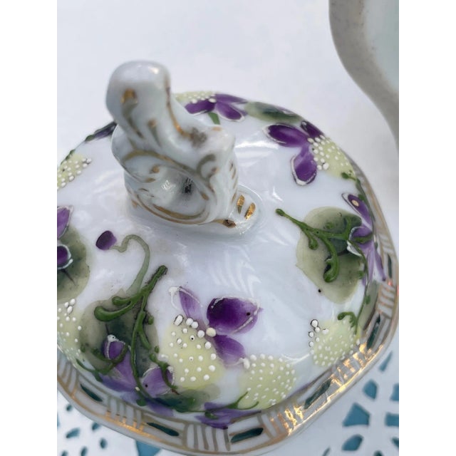 Antique Nippon Porcelain Hand Painted Chocolate Pot, Floral Moriage For Sale In Boston - Image 6 of 11