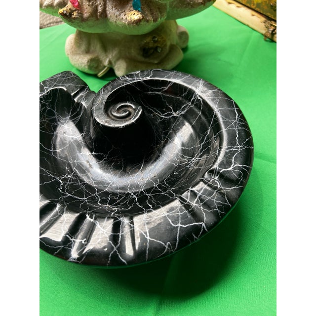 1970s Spaghetti Ceramic Style Black Nautilus Ashtray For Sale - Image 5 of 7