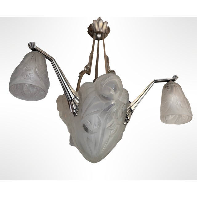Art Deco Chandelier with Three Tulips and Shell by Degué For Sale - Image 9 of 18