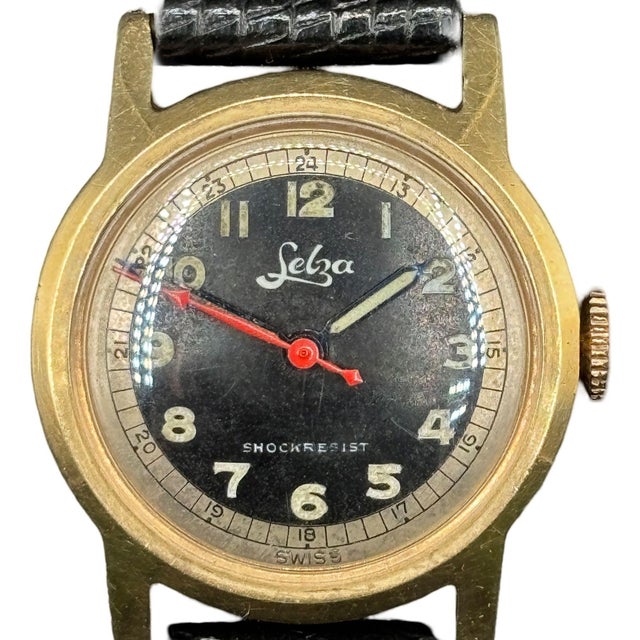 Metal 1940s Selza Automatic Wwii Military Aviation Pilot Cold Capped 14k Gold Watch For Sale - Image 7 of 12