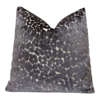 Graphite Leopard 20x20 Velvet Throw Pillow With Feather Down Insert For Sale