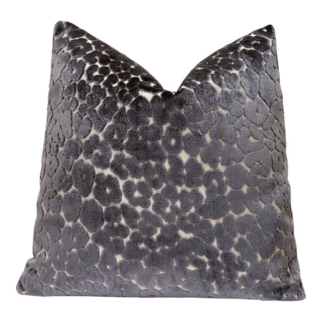 Graphite Leopard 20x20 Velvet Throw Pillow With Feather Down Insert For Sale