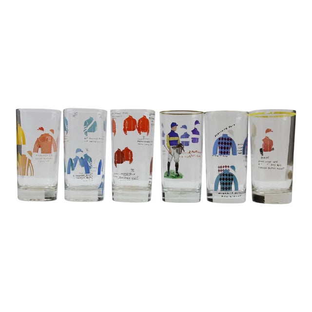 Hand-Painted Jockey Highball Glasses - Set of 6 For Sale