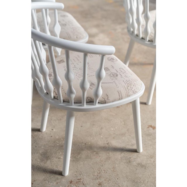 Painted Beech Chairs with Padded Fabric Seats, 1970s, Set of 6 For Sale - Image 9 of 18