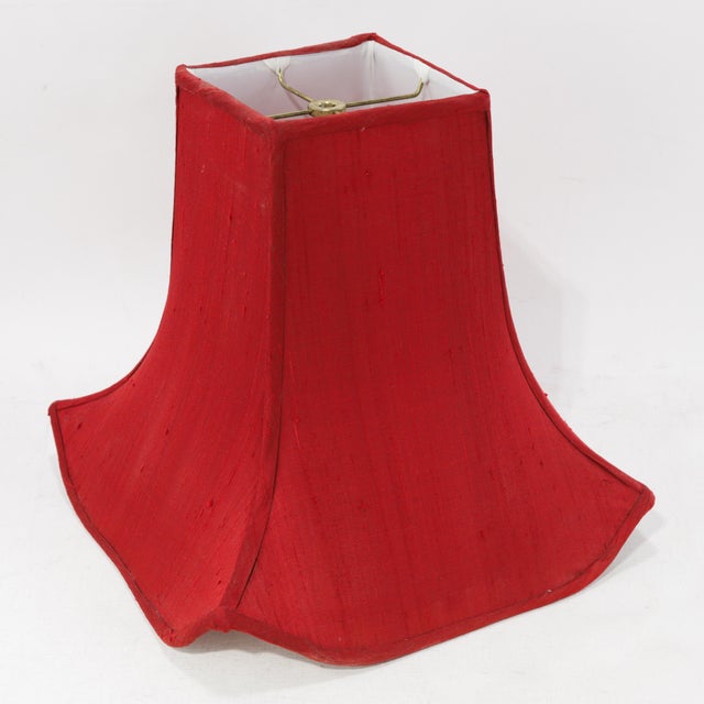 Pair of Vintage Red Textured Raw Silk Bell Lamp Shades With Brass-Toned Lining For Sale - Image 11 of 14
