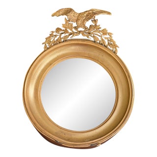 Vintage American Federal Gold Brass Eagle Bullseye Convex Mirror For Sale