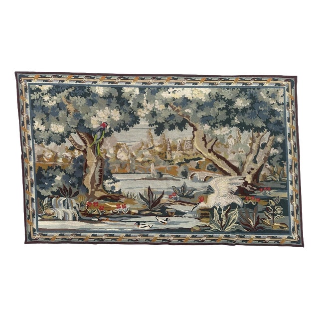 Vintage French Needlepoint Tapestry with Landscape Motif in the style of Aubusson, 1960s For Sale