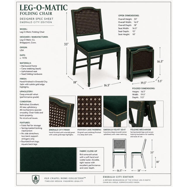 1970s Old Chapel Emerald City™ Leg-O-Matic Folding Dining Chairs, Set of 4 – Hollywood Regency Designer Edition For Sale - Image 4 of 4