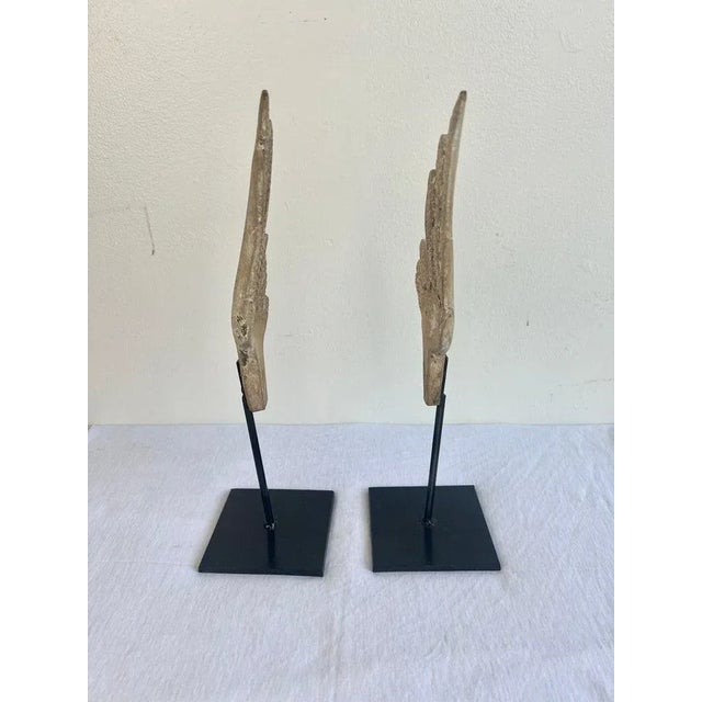 Distressed Neoclassical Wood Carved Wings on Iron Bases, Italy, 1900s For Sale In Los Angeles - Image 6 of 8