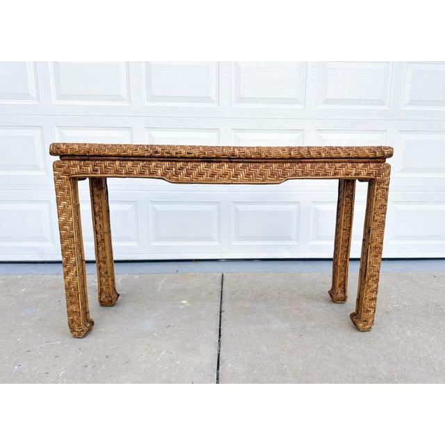 Wood Vintage Basketweave Rattan Console/Writing Table For Sale - Image 7 of 8