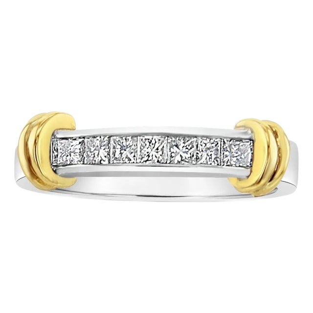 Princess Cut Diamond Wedding Band with 14k Two-Toned Gold Accented Design, Size 5 For Sale