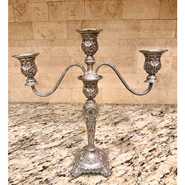 Victorian Vintage Wm. Rogers & Son Victorian Rose Silverplate Convertible Candelabrum For Sale - Image 3 of 4