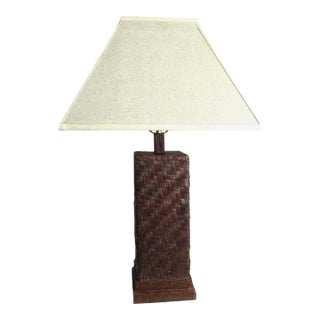 Vintage Woven Leather Kenzie Lamp + Shade For Sale