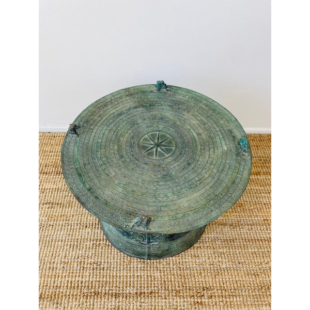 Chinoiserie Vintage Asian Style Patinaed Bronze Rain Drum Table For Sale - Image 3 of 14