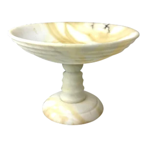 1940s Italian Tazza Compote Bowl White and Brown Alabaster Marble