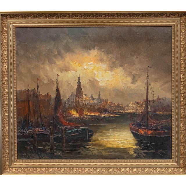 Peter Brouwer, with Scene of Amsterdam Montelbaanstoren, 1960s, Oil on Canvas For Sale - Image 9 of 9