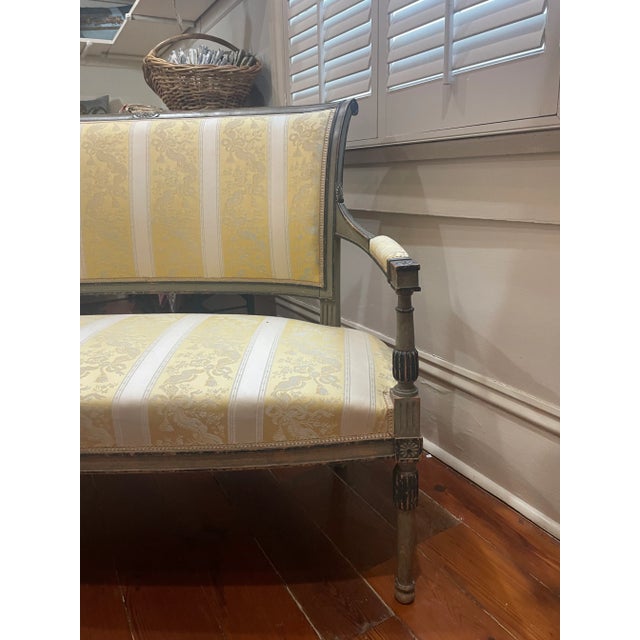 Mid 20th Century Louis XVI Petite Painted Settee For Sale In New Orleans - Image 6 of 9