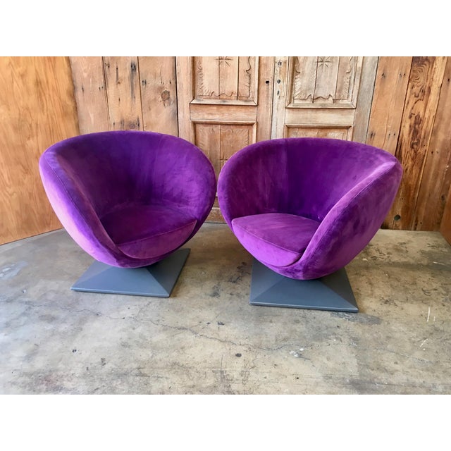 Italian Purple Velvet Swivel Lounge Chairs- A Pair | Chairish