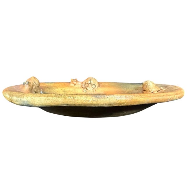 Contemporary 2007 Belize Art Pottery Bowl Raised Relief Turtle Handmade Artist Signed 9" For Sale - Image 3 of 11