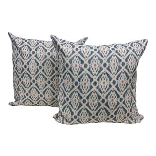 Pair of 20" Square Pillows With a Classic Gray & Pink Geometric Pattern - Made in Uk. For Sale