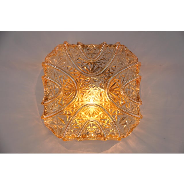 Metal Square 3D Amber Glass Flush Mount Lamp by Limburg, Germany, 1960s For Sale - Image 7 of 12