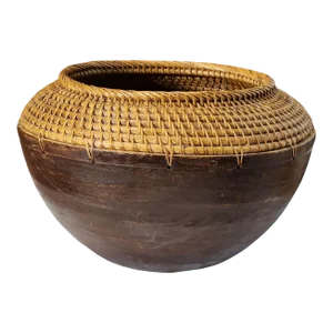 19th Century Asian Wood and Woven Basket