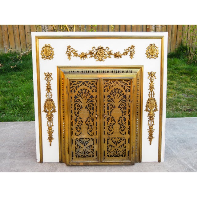 Antique Victorian Pierced Brass Fireplace Door Insert Screen