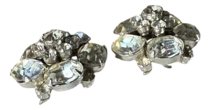 1950s Vintage Coro Faux Diamond Cluster Clip on Earrings, A Pair