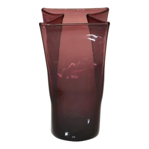 1980s Blenko Style Purple Paper Bag Blown Art Glass Vase American Mid-Century Modern