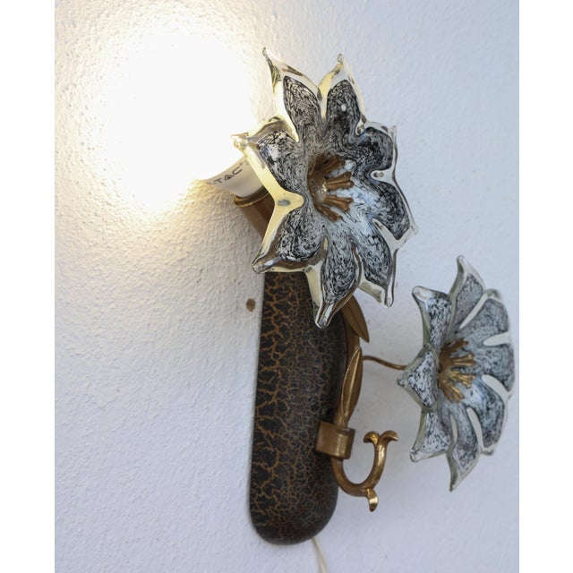 1970s Murano Wall Light Black Flowers - Set of 2 For Sale - Image 13 of 15