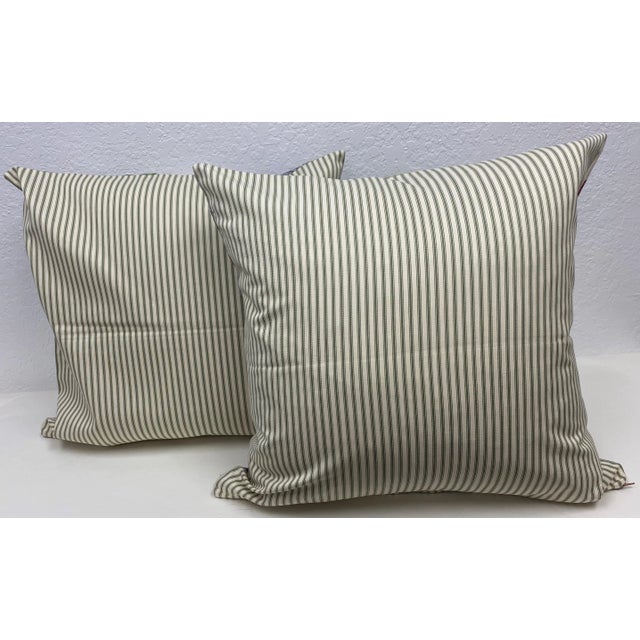 Pair of 22" Square Pillows With Bold Pink & Blue Floral Print - Made in UK. This pair of 20" square pillows were made in...