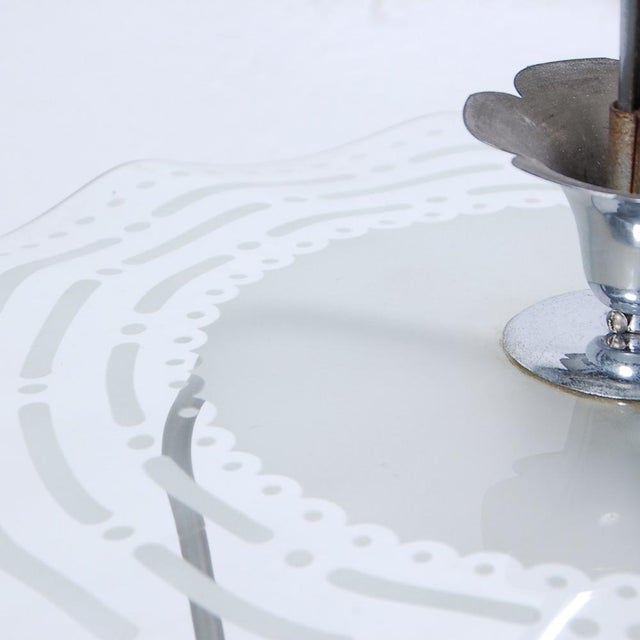 Silver Art Deco Pendant Light in Glass with Metal Leaves, 1940s For Sale - Image 8 of 15