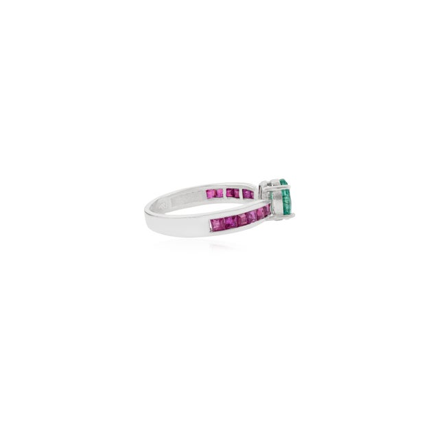 Not Yet Made - Made To Order Dainty 925 Solid Silver Oval Emerald & Ruby Promise Ring for Her - Size 7 For Sale - Image 5 of 11